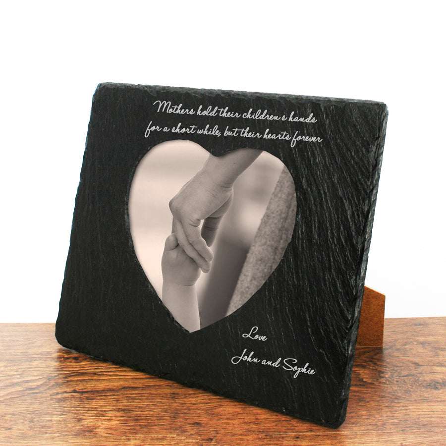 Personalised Mothers Hands Heart Slate Photo Frame