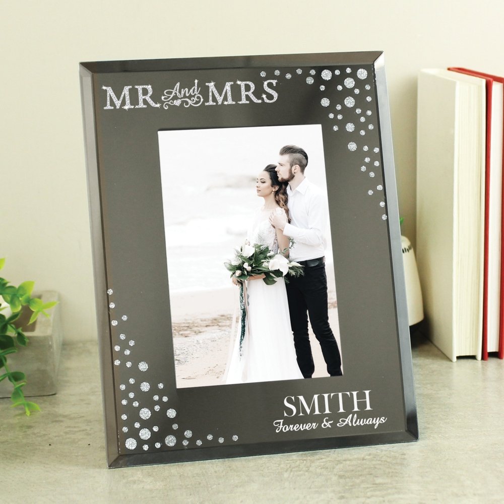 Personalised Mr And Mrs 6x4 Inch Diamante Glass Photo Frame