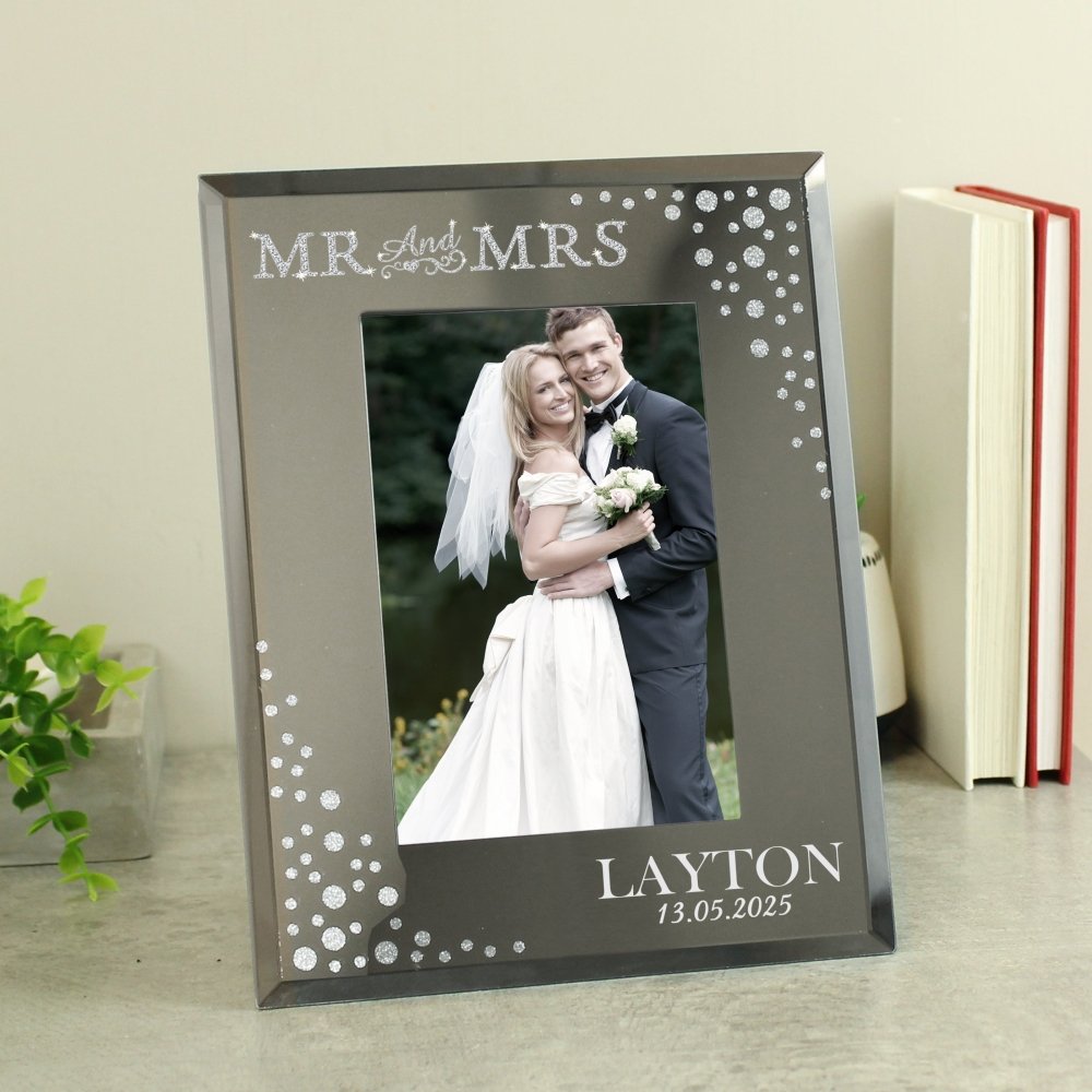 Personalised Mr And Mrs 6x4 Inch Diamante Glass Photo Frame