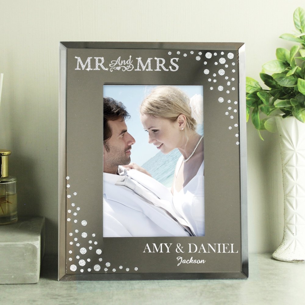 Personalised Mr And Mrs 6x4 Inch Diamante Glass Photo Frame