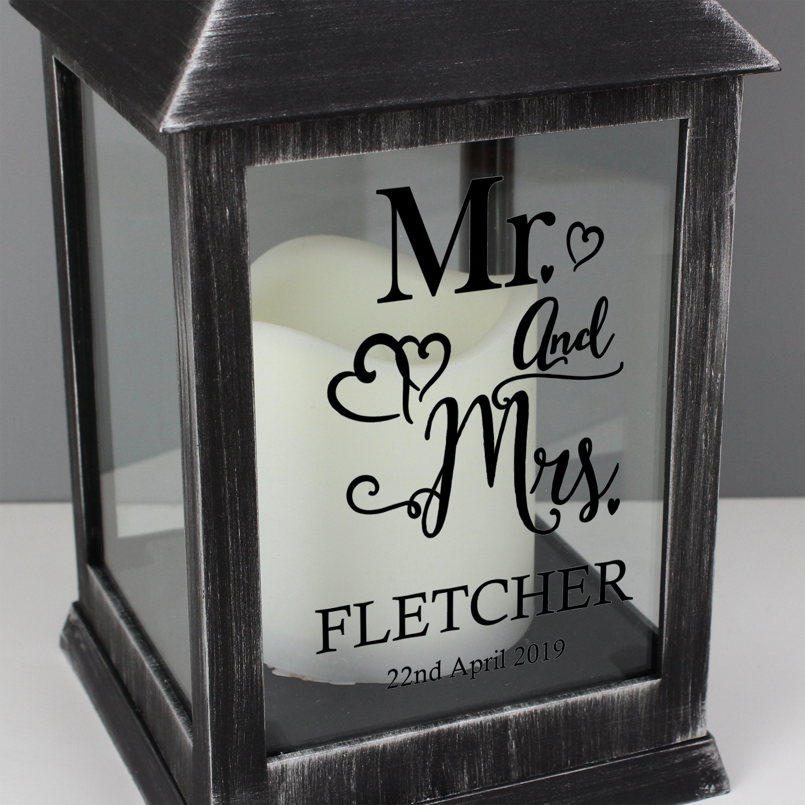 Personalised Mr And Mrs Rustic Black Lantern