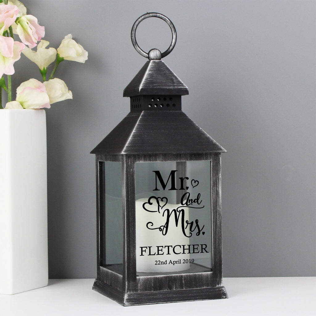 Personalised Mr And Mrs Rustic Black Lantern