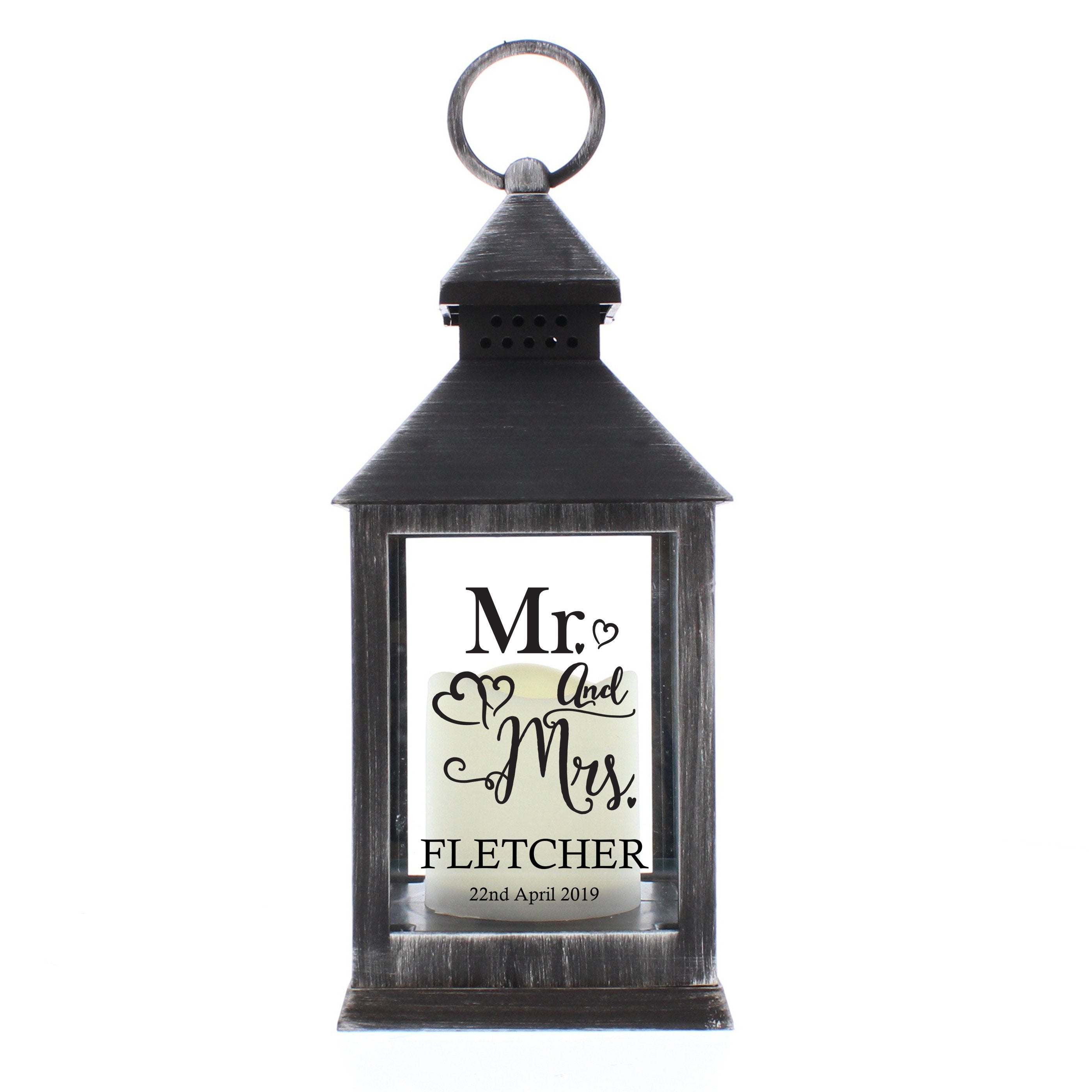 Personalised Mr And Mrs Rustic Black Lantern