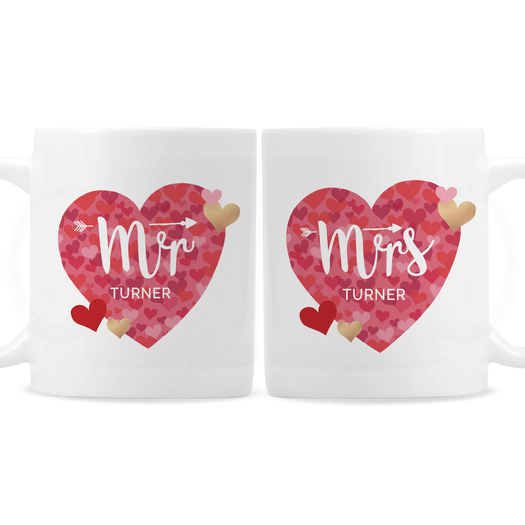 Personalised Mr And Mrs Valentine's Day Confetti Hearts Mug Set