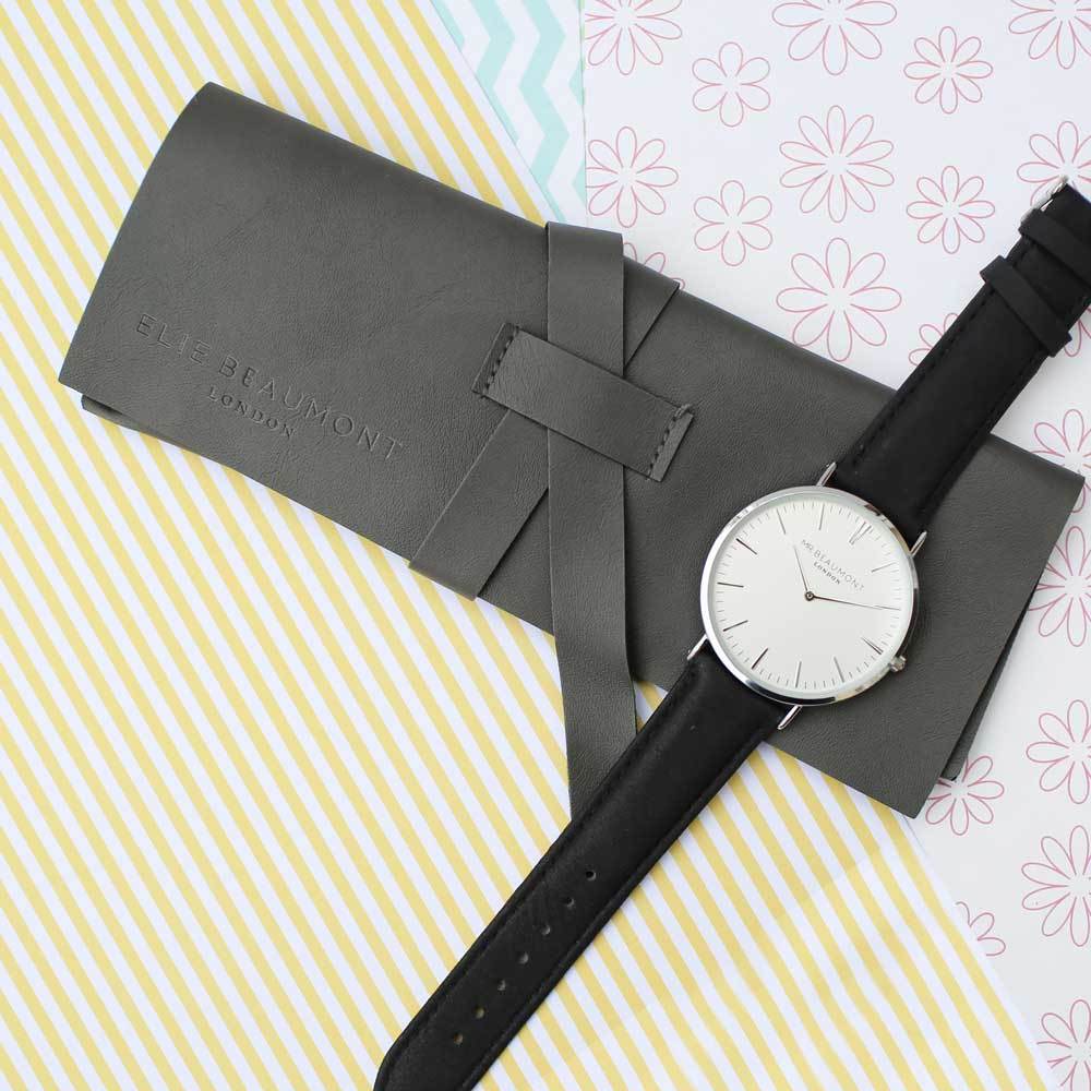 Personalised Mr Beaumont London Engraved Watch In Black