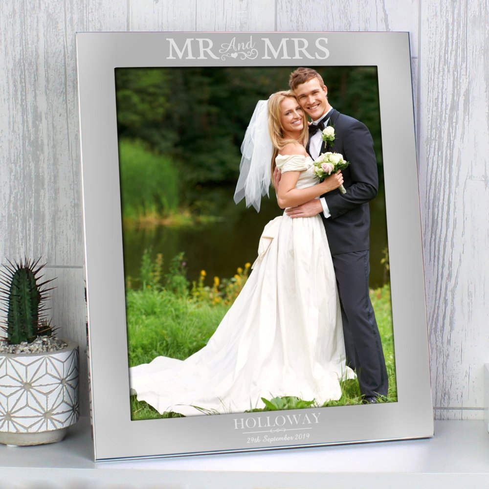Personalised Mr & Mrs 10x8 Inch Silver Photo Frame