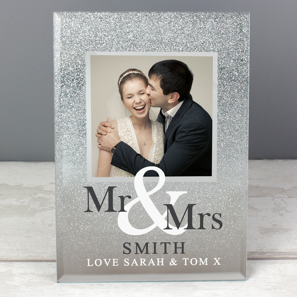 Personalised Mr & Mrs 4x4 Inch Glitter Glass Photo Frame