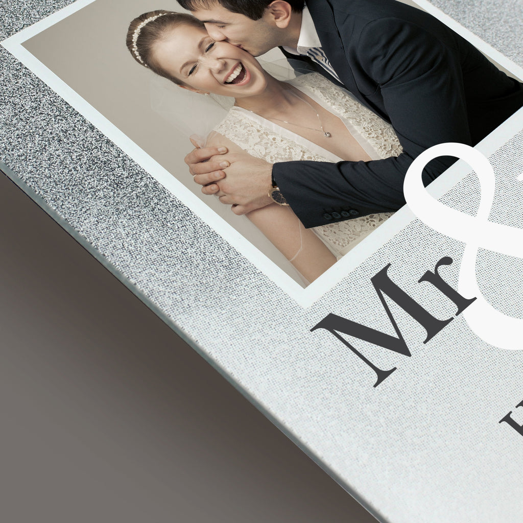 Personalised Mr & Mrs 4x4 Inch Glitter Glass Photo Frame