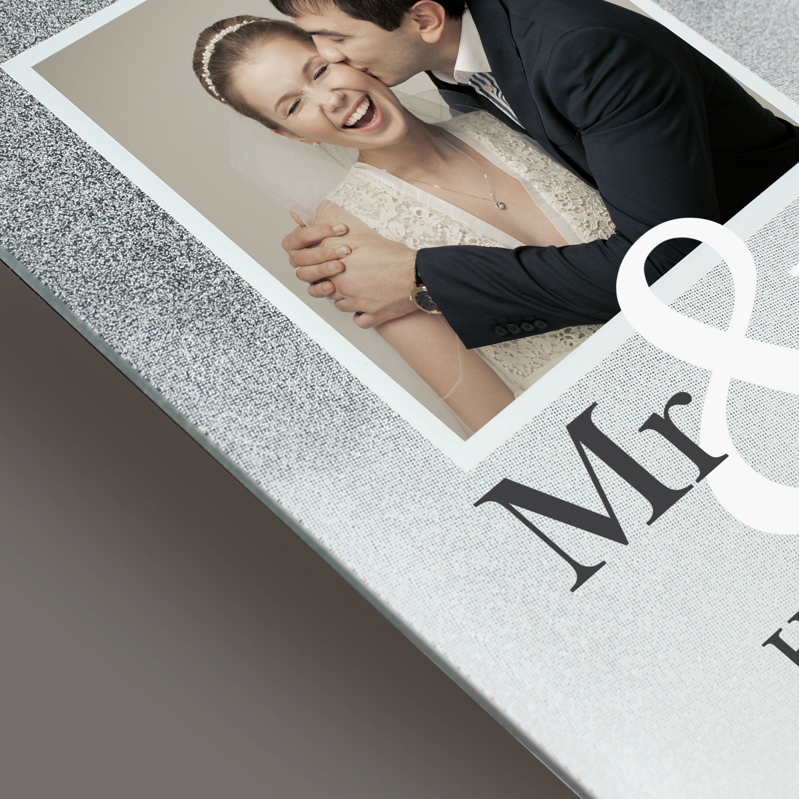 Personalised Mr & Mrs 4x4 Inch Glitter Glass Photo Frame