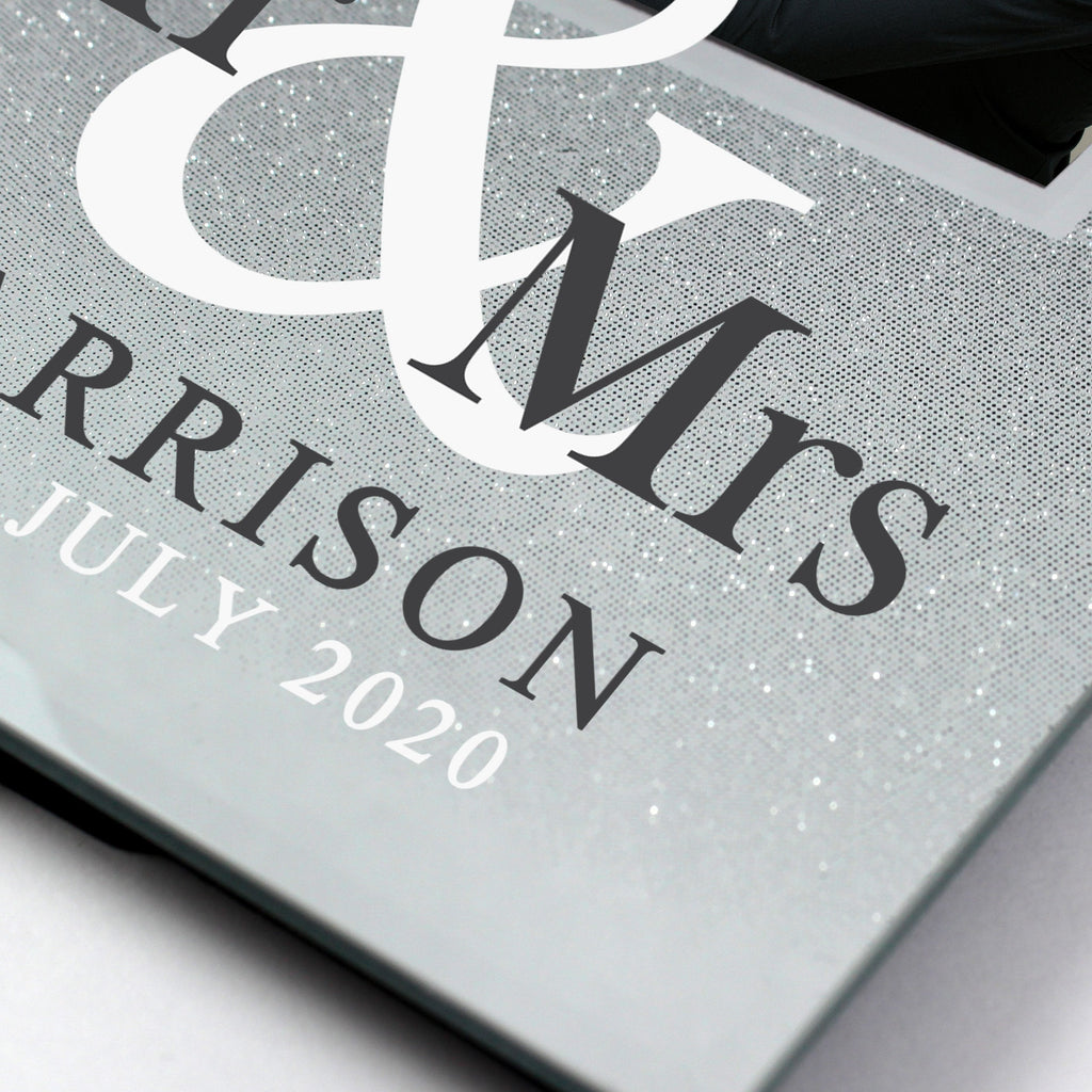 Personalised Mr & Mrs 4x4 Inch Glitter Glass Photo Frame