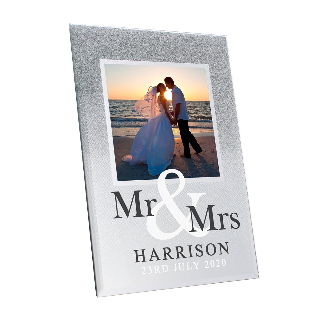 Personalised Mr & Mrs 4x4 Inch Glitter Glass Photo Frame