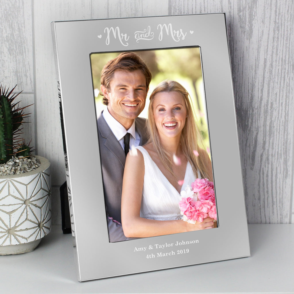 Personalised Mr & Mrs 4x6 Inch Silver Photo Frame