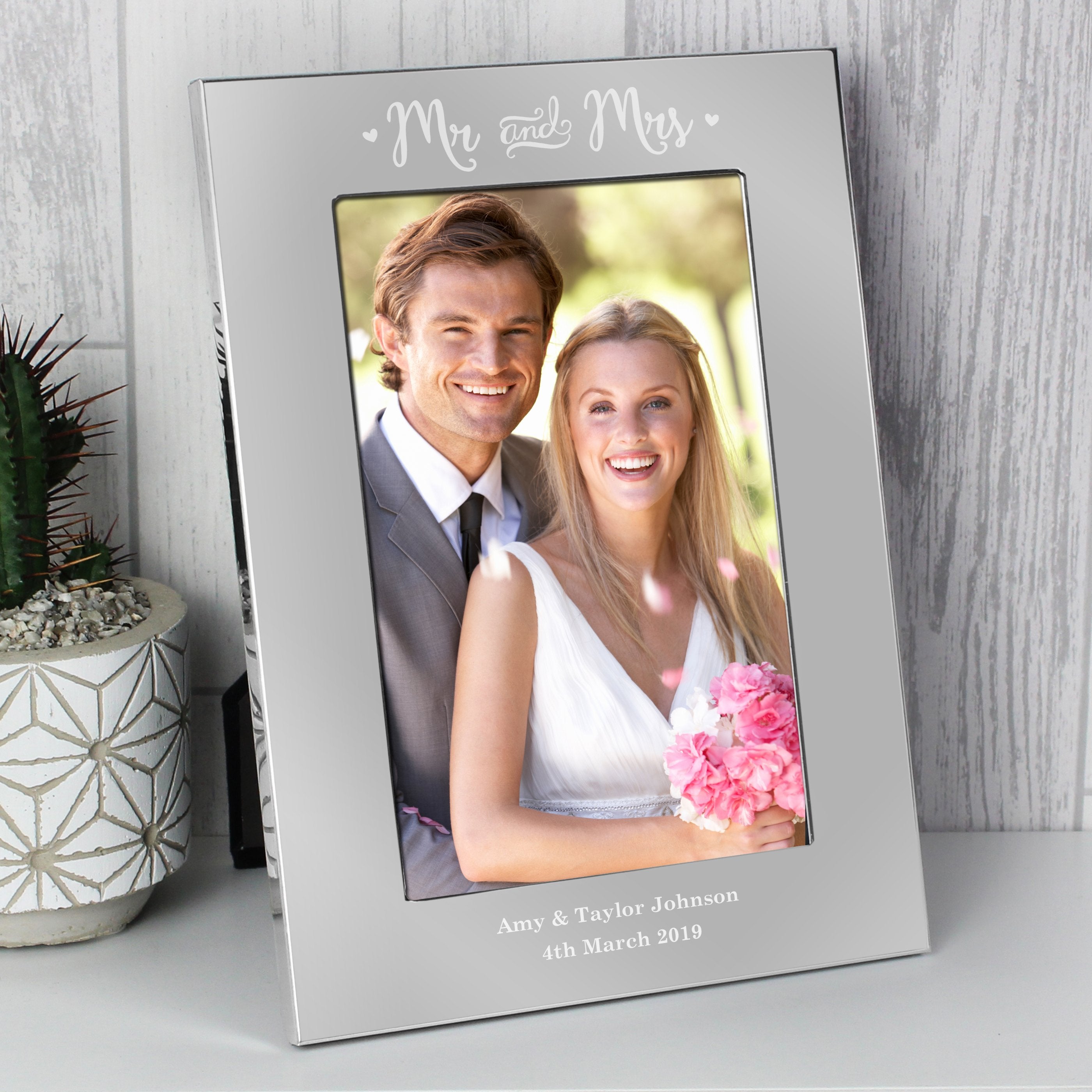 Personalised Mr & Mrs 4x6 Inch Silver Photo Frame