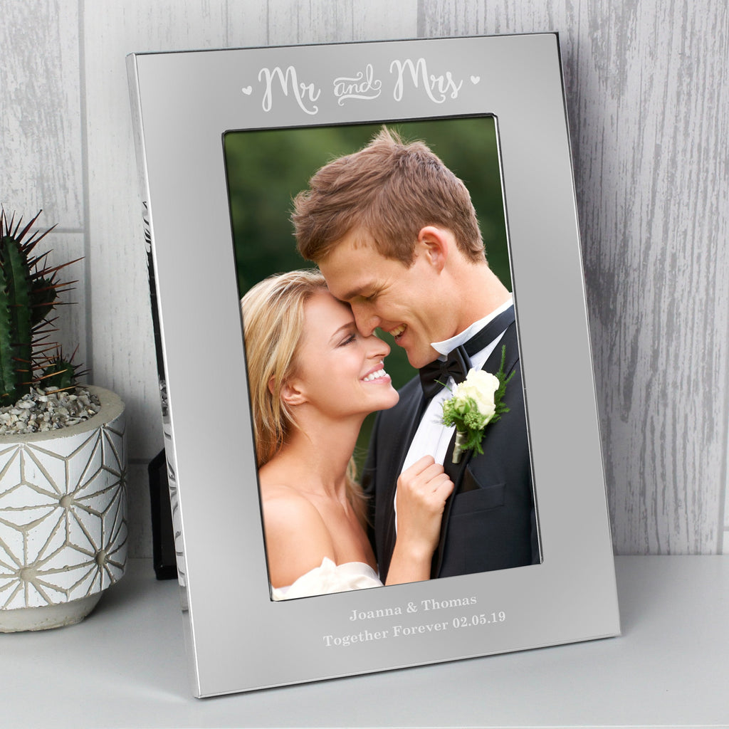 Personalised Mr & Mrs 4x6 Inch Silver Photo Frame
