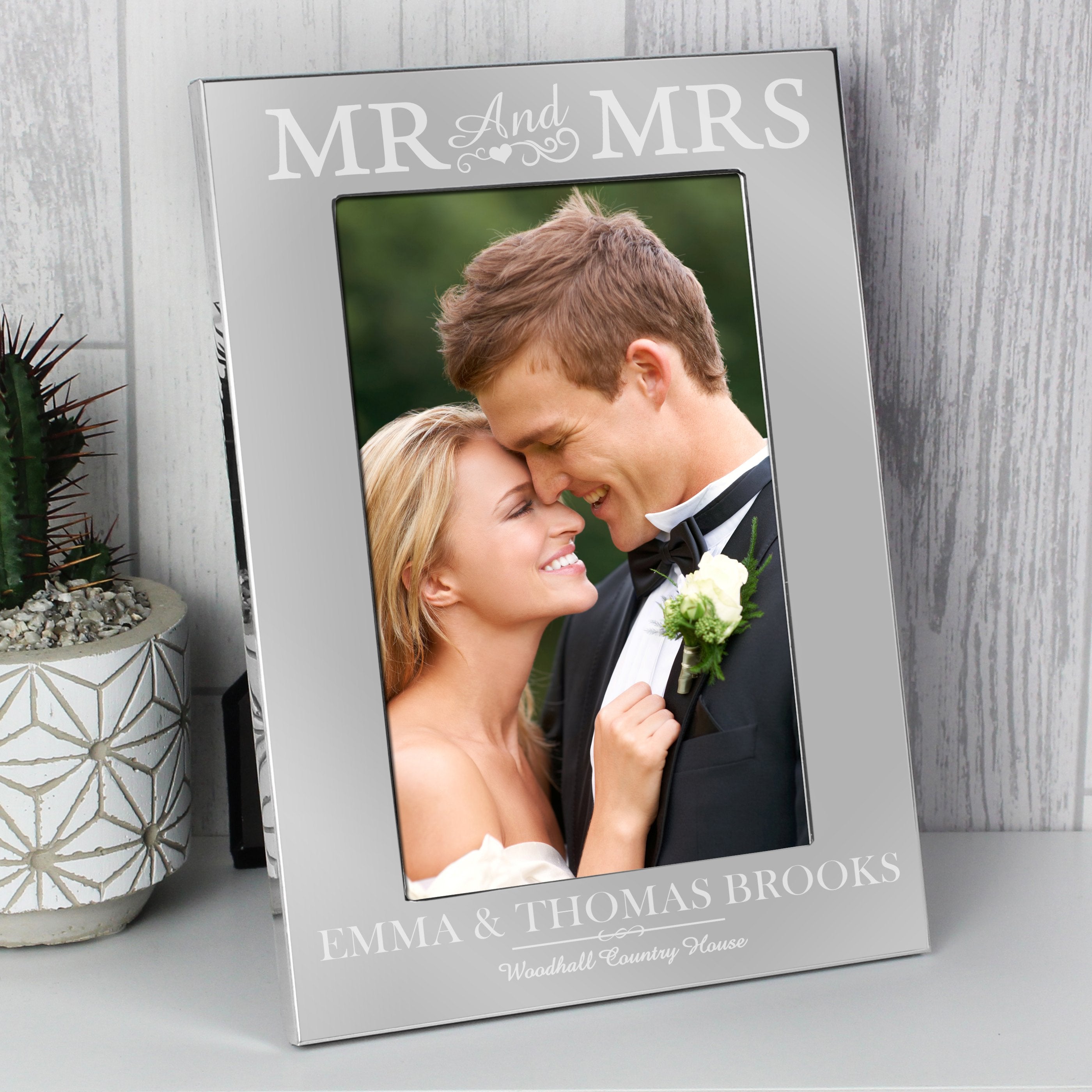 Personalised Mr & Mrs 4x6 Inch Silver Photo Frame