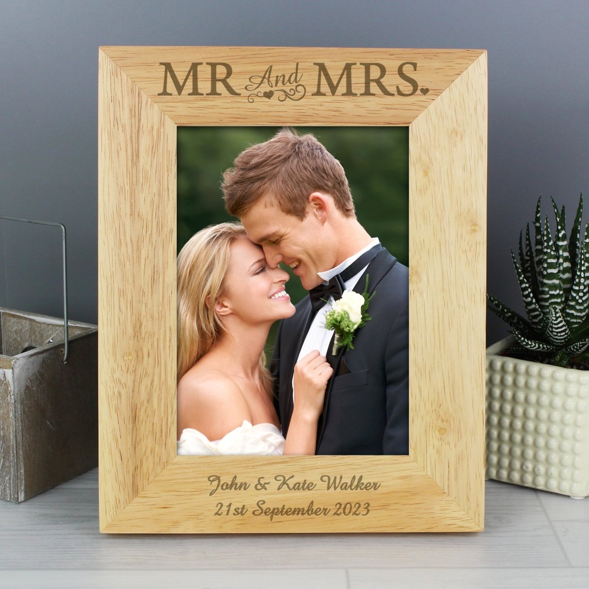 Personalised Mr & Mrs 5x7 Inch Wooden Photo Frame