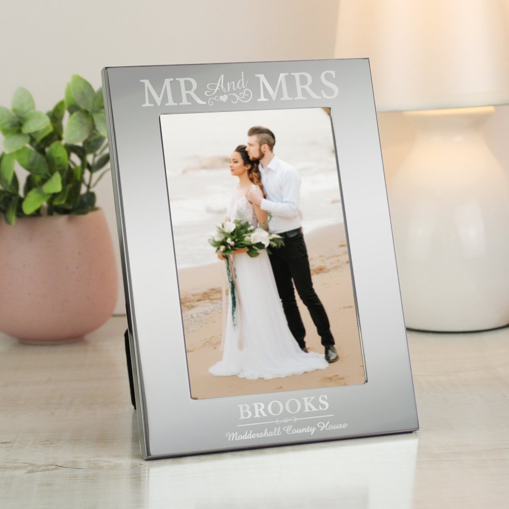 Personalised Mr & Mrs 6x4 Inch Silver Photo Frame