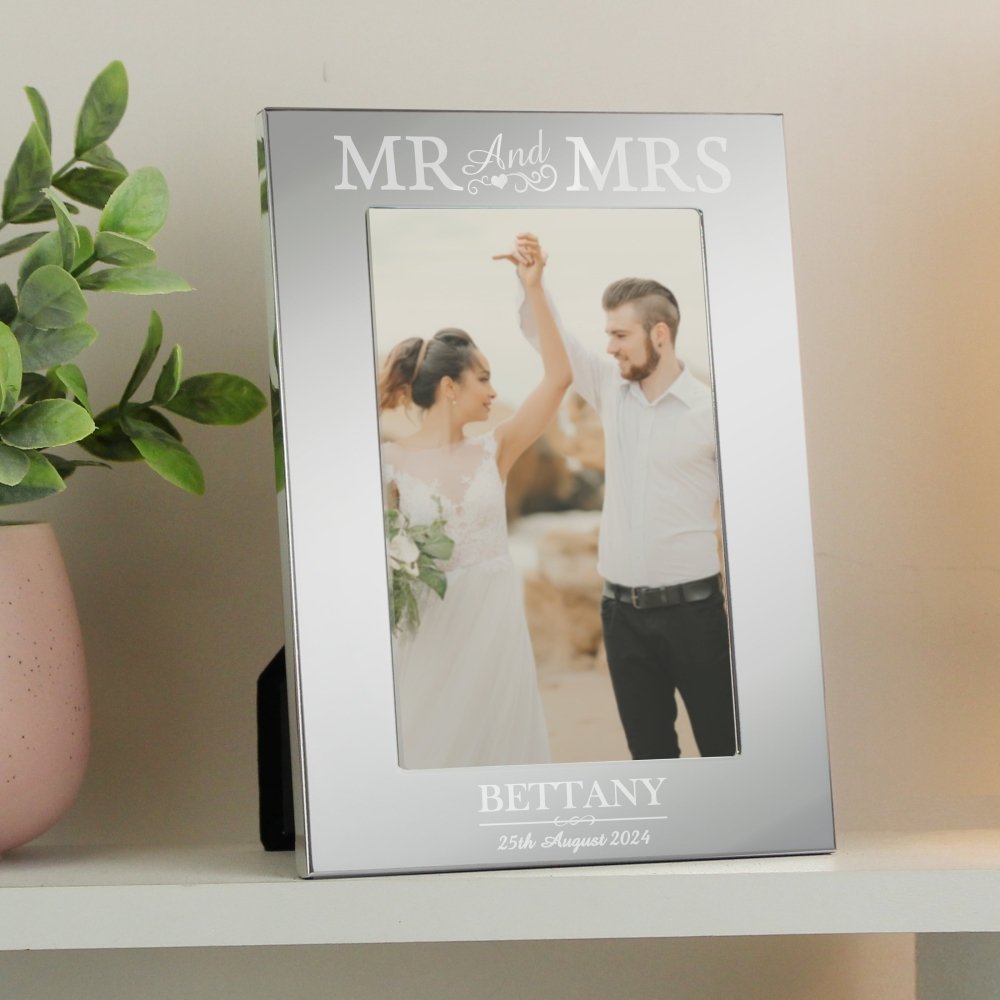 Personalised Mr & Mrs 6x4 Inch Silver Photo Frame