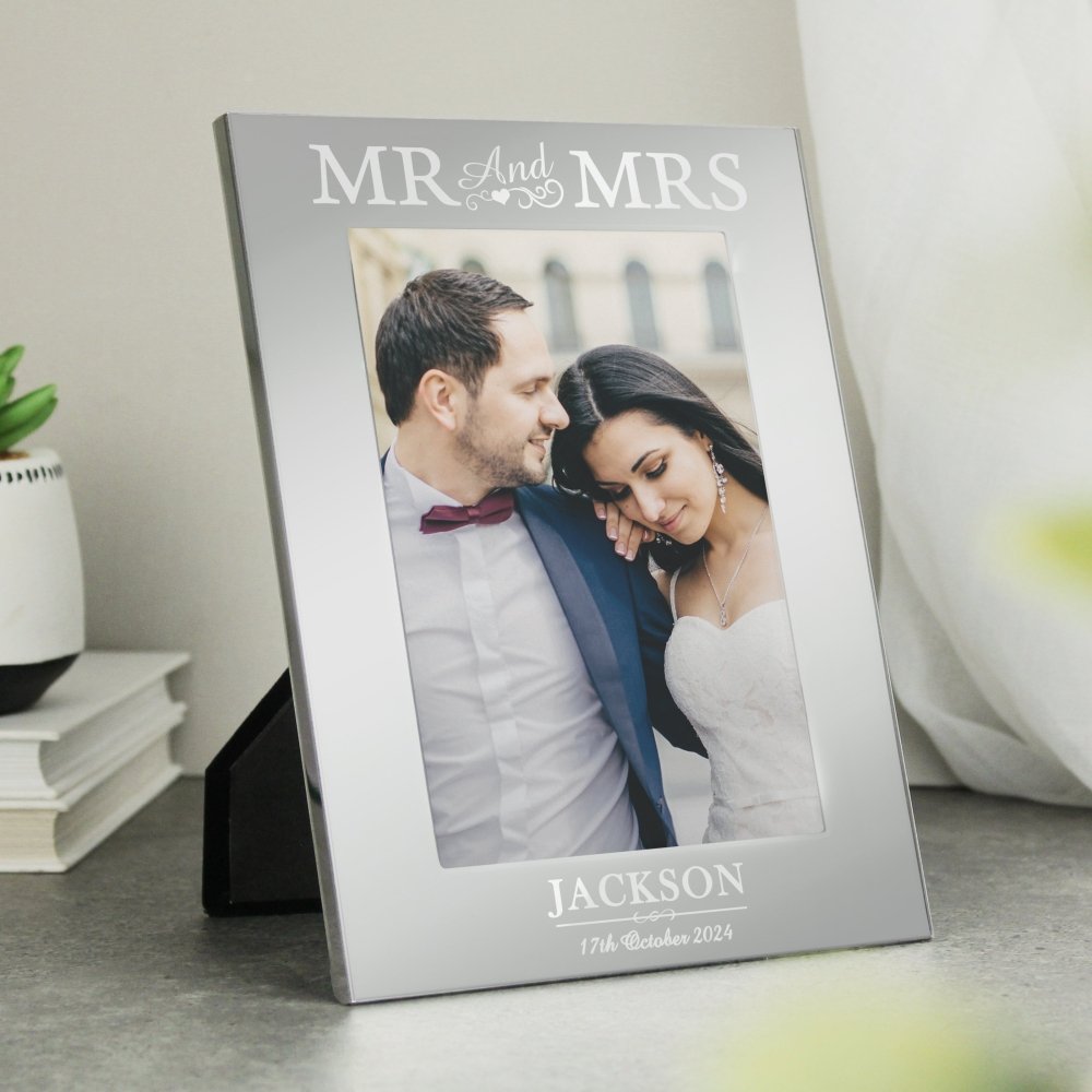 Personalised Mr & Mrs 6x4 Inch Silver Photo Frame
