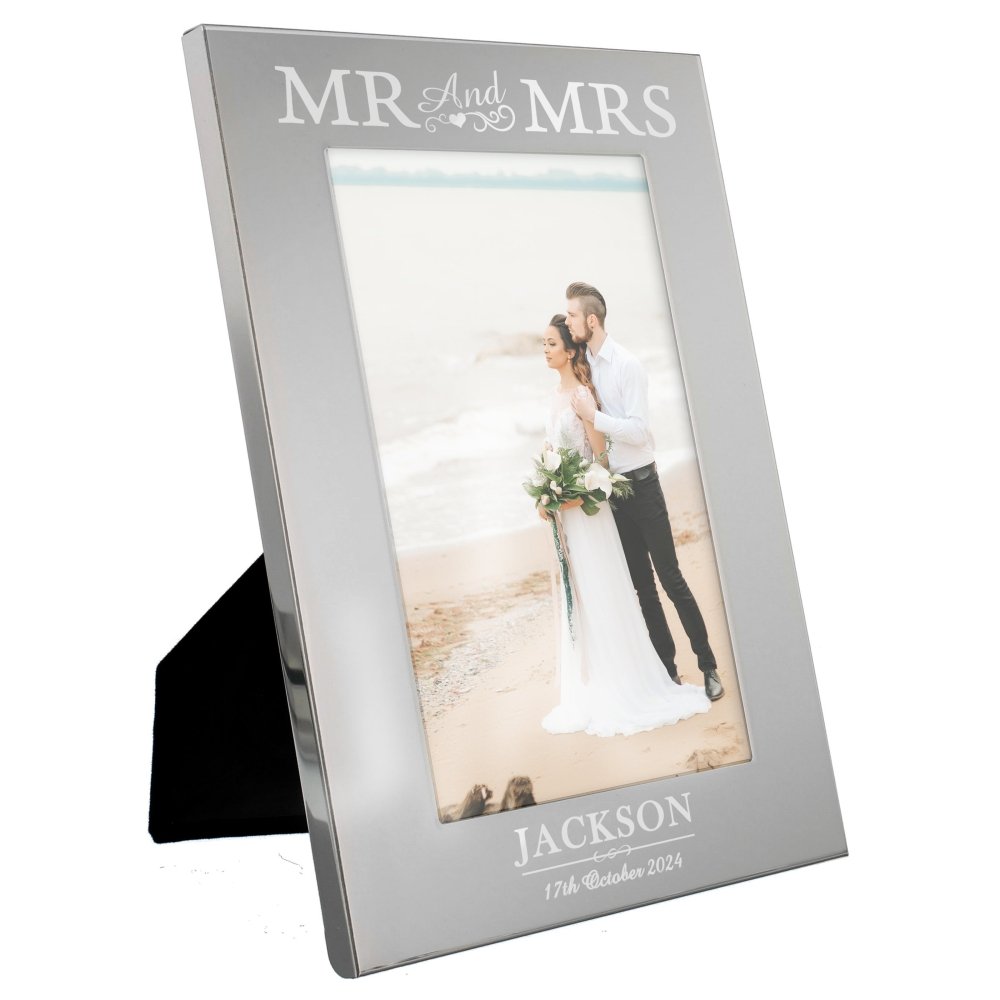Personalised Mr & Mrs 6x4 Inch Silver Photo Frame