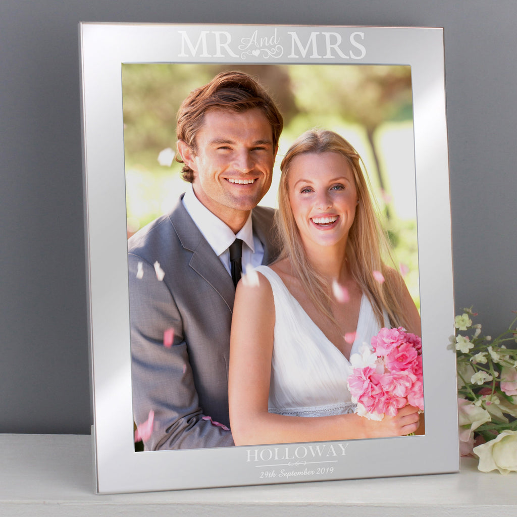 Personalised Mr & Mrs 8x10 Inch Silver Photo Frame