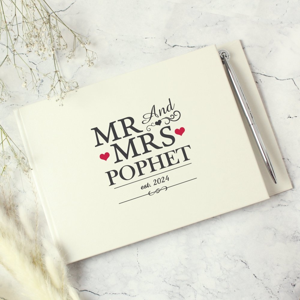 Personalised Mr & Mrs Hardback Guest Book & Pen