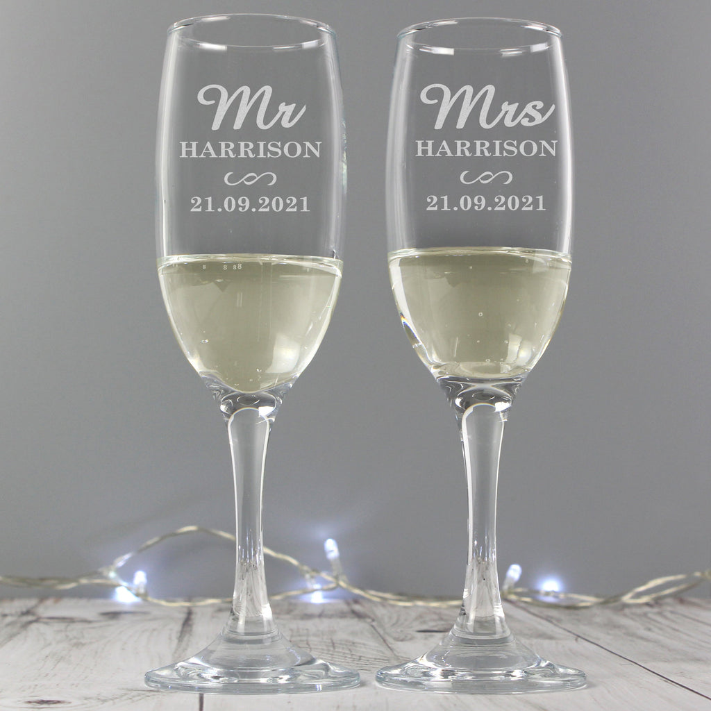 Personalised Mr & Mrs Pair Of Flutes