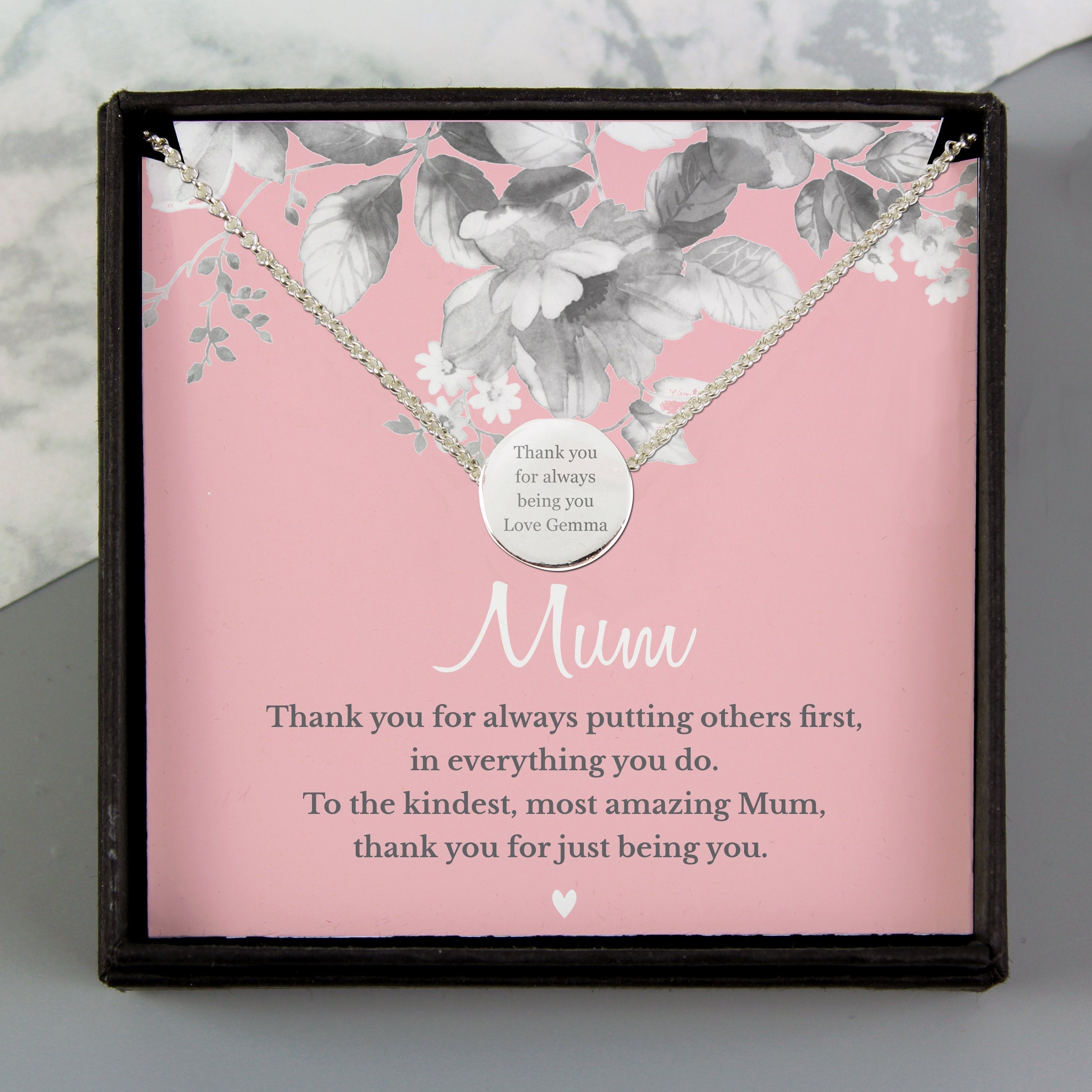 Personalised Mum Sentiment Silver Tone Necklace And Box