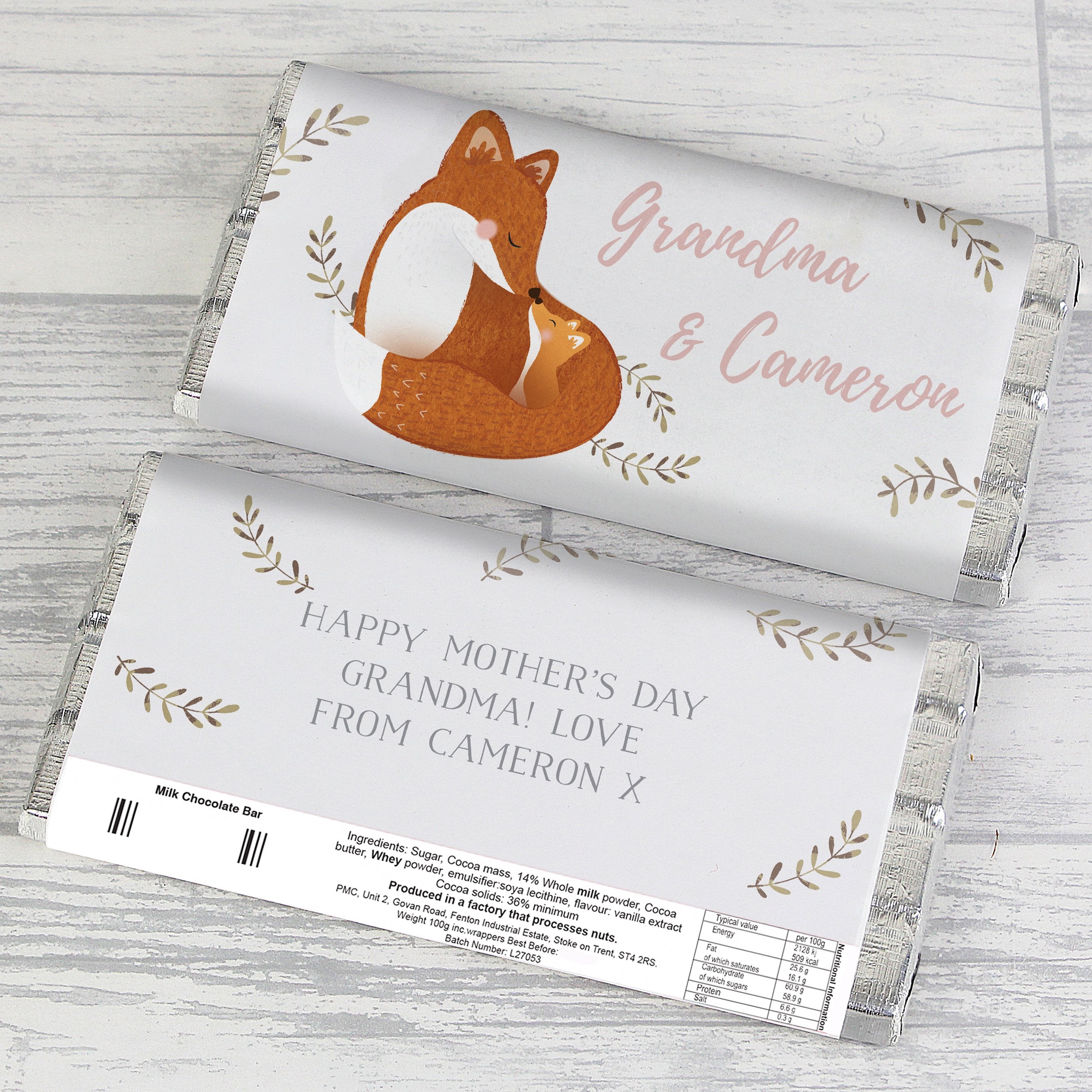Personalised Mummy And Me Fox Chocolate Bar