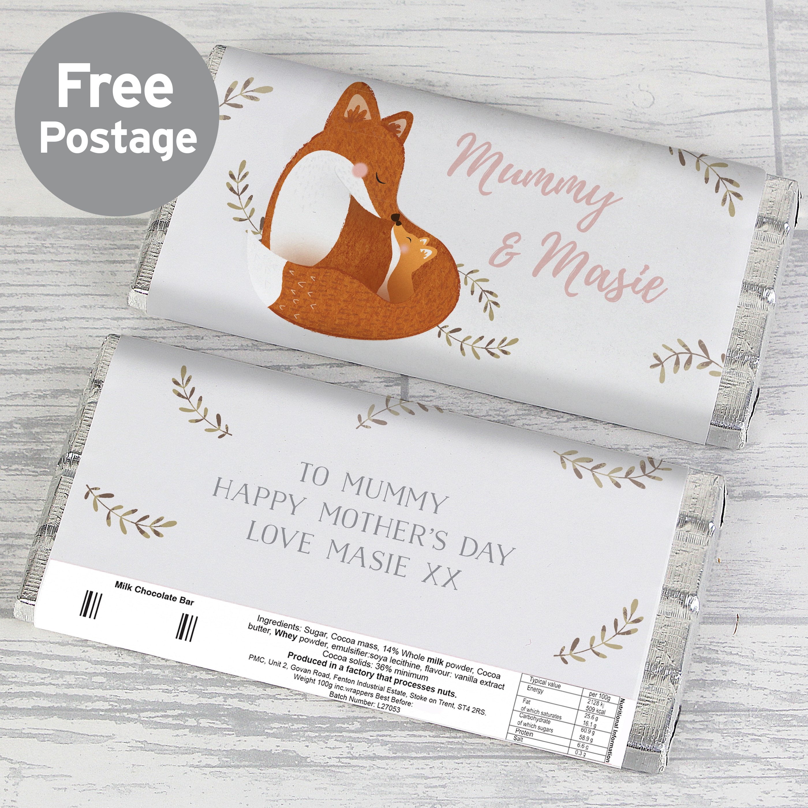 Personalised Mummy And Me Fox Chocolate Bar