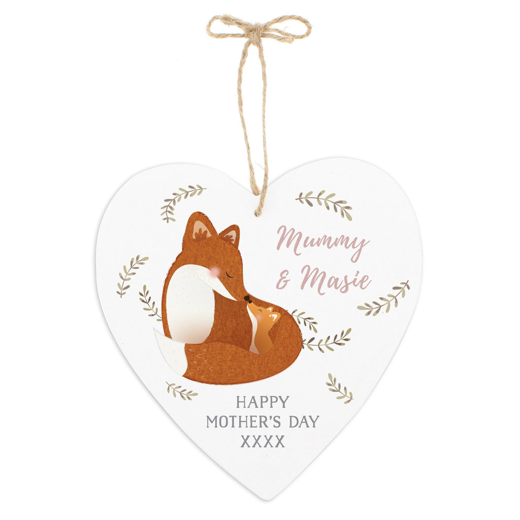 Personalised Mummy And Me Fox Large Wooden Heart Decoration
