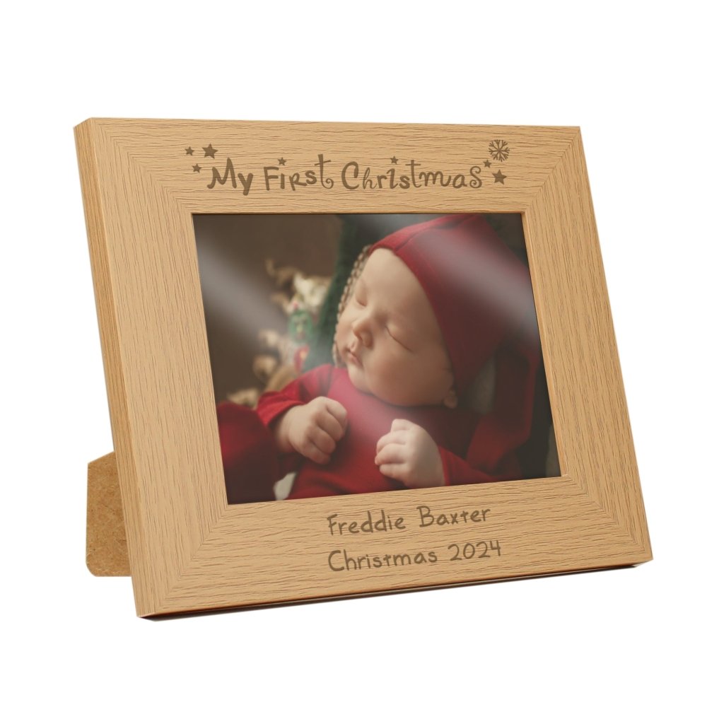 Personalised My First Christmas 7x5 Inch Landscape Wooden Photo Frame