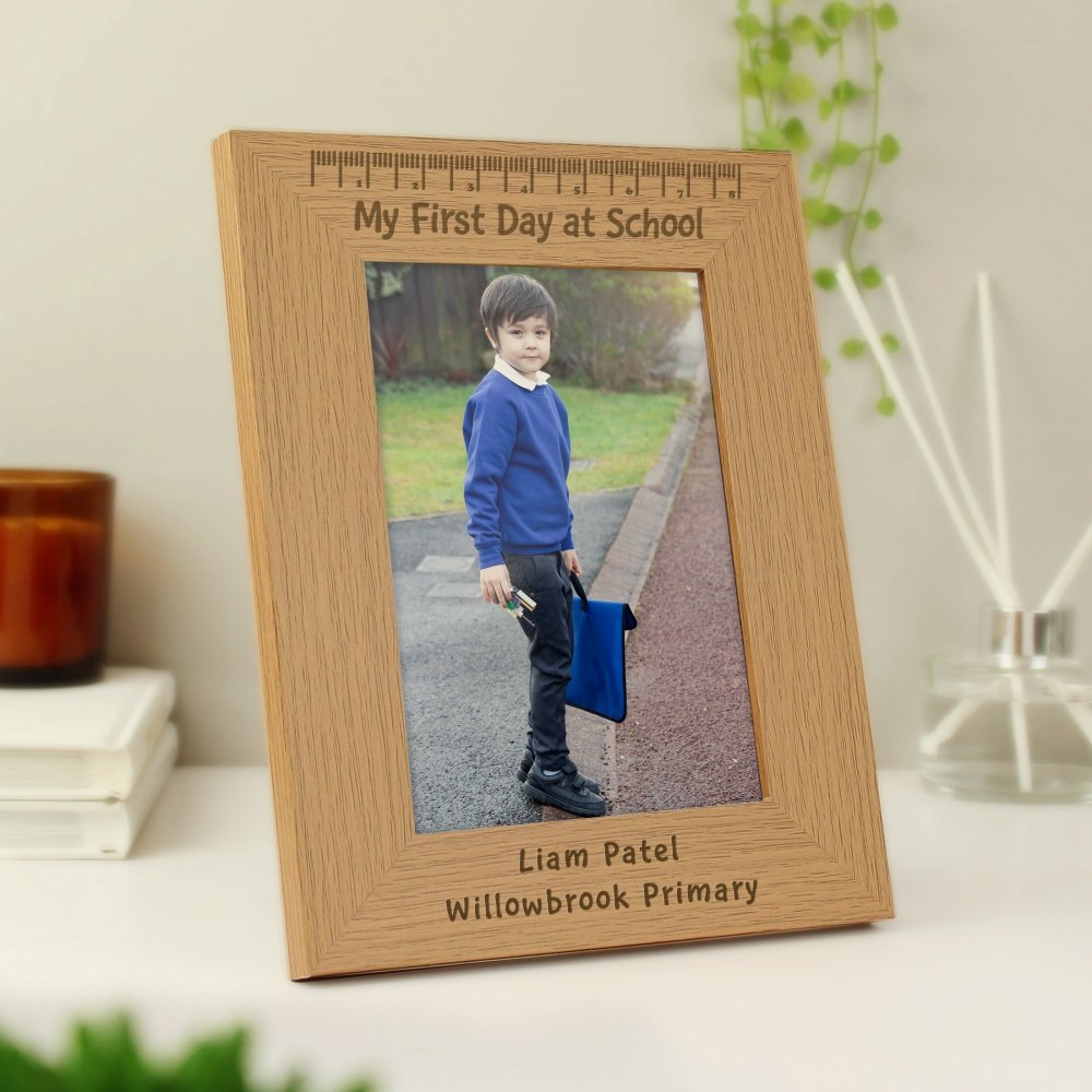 Personalised My First Day At School 5x7 Inch Wooden Photo Frame
