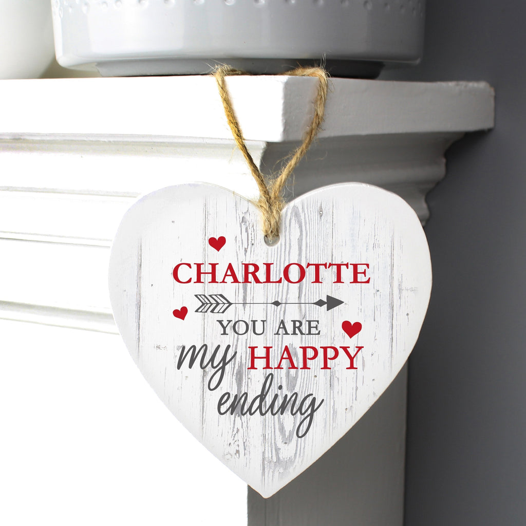 Personalised My Happy Ending Wooden Heart Decoration