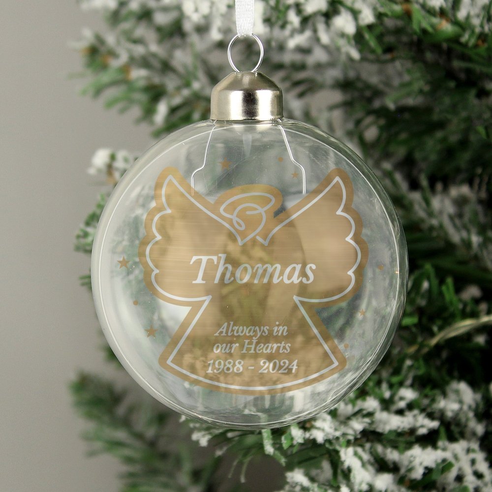 Personalised Name Gold Angel Christmas Tree Glass Bauble
