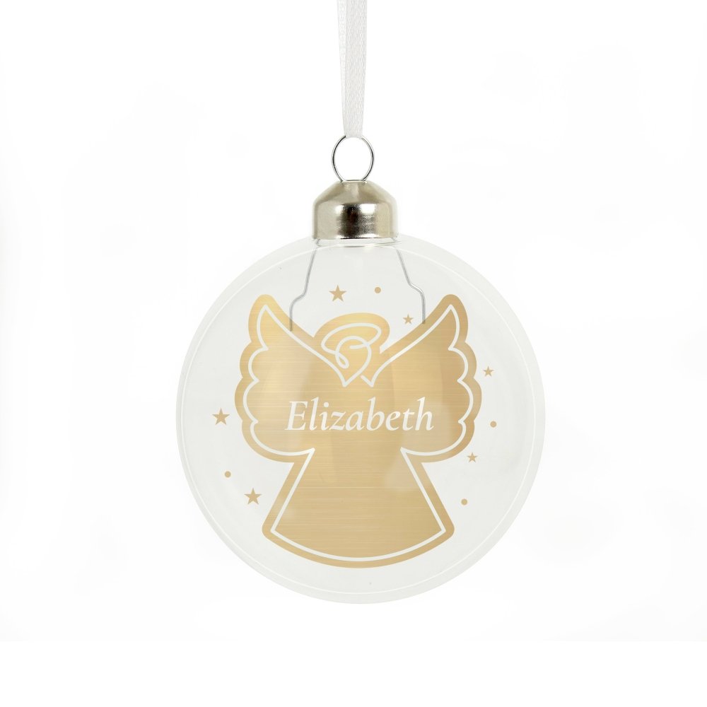 Personalised Name Gold Angel Christmas Tree Glass Bauble