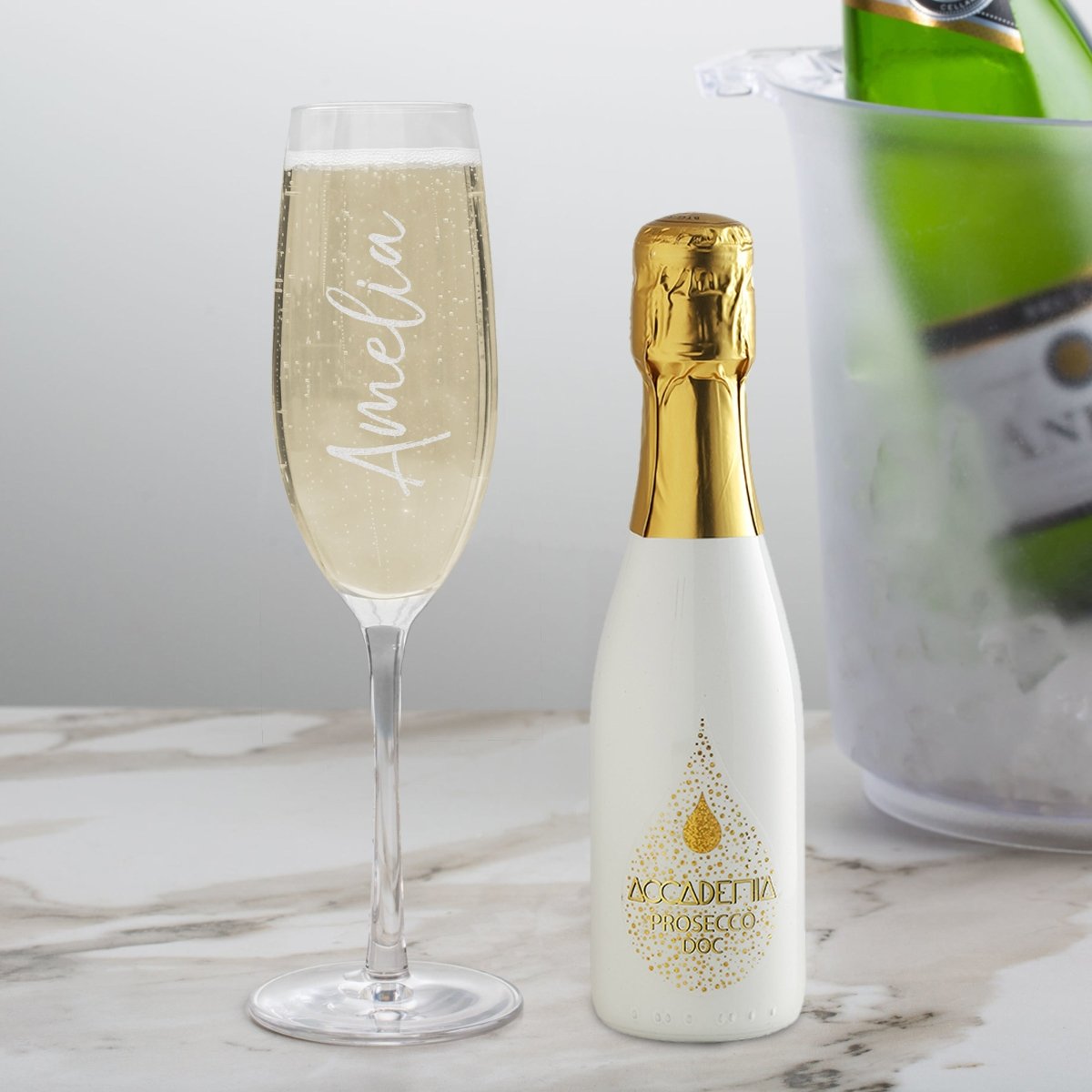 Personalised Name Only Flute & Mini White Bottega Prosecco Set