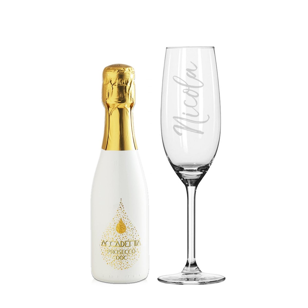 Personalised Name Only Flute & Mini White Bottega Prosecco Set