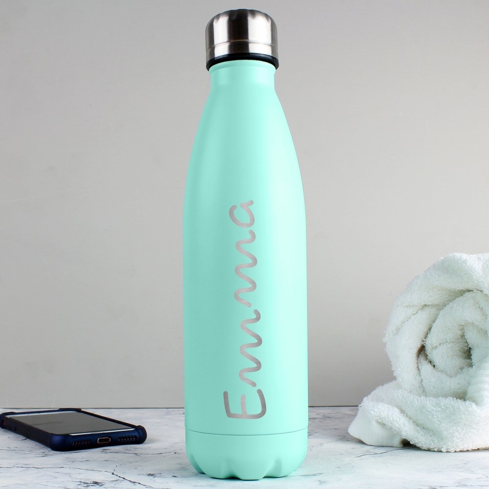 Personalised Name Only Mint Green Metal Insulated Drinks Bottle