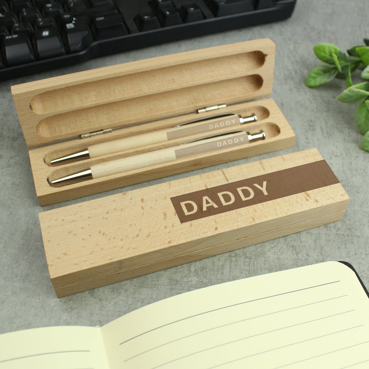 Personalised Name Only Wooden Pen And Pencil Set