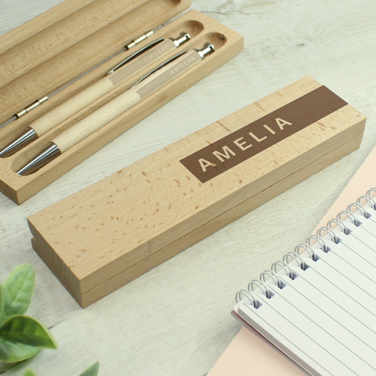Personalised Name Only Wooden Pen And Pencil Set