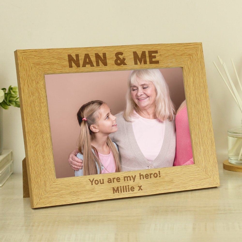 Personalised Nan & Me 5x7 Inch Landscape Wooden Photo Frame