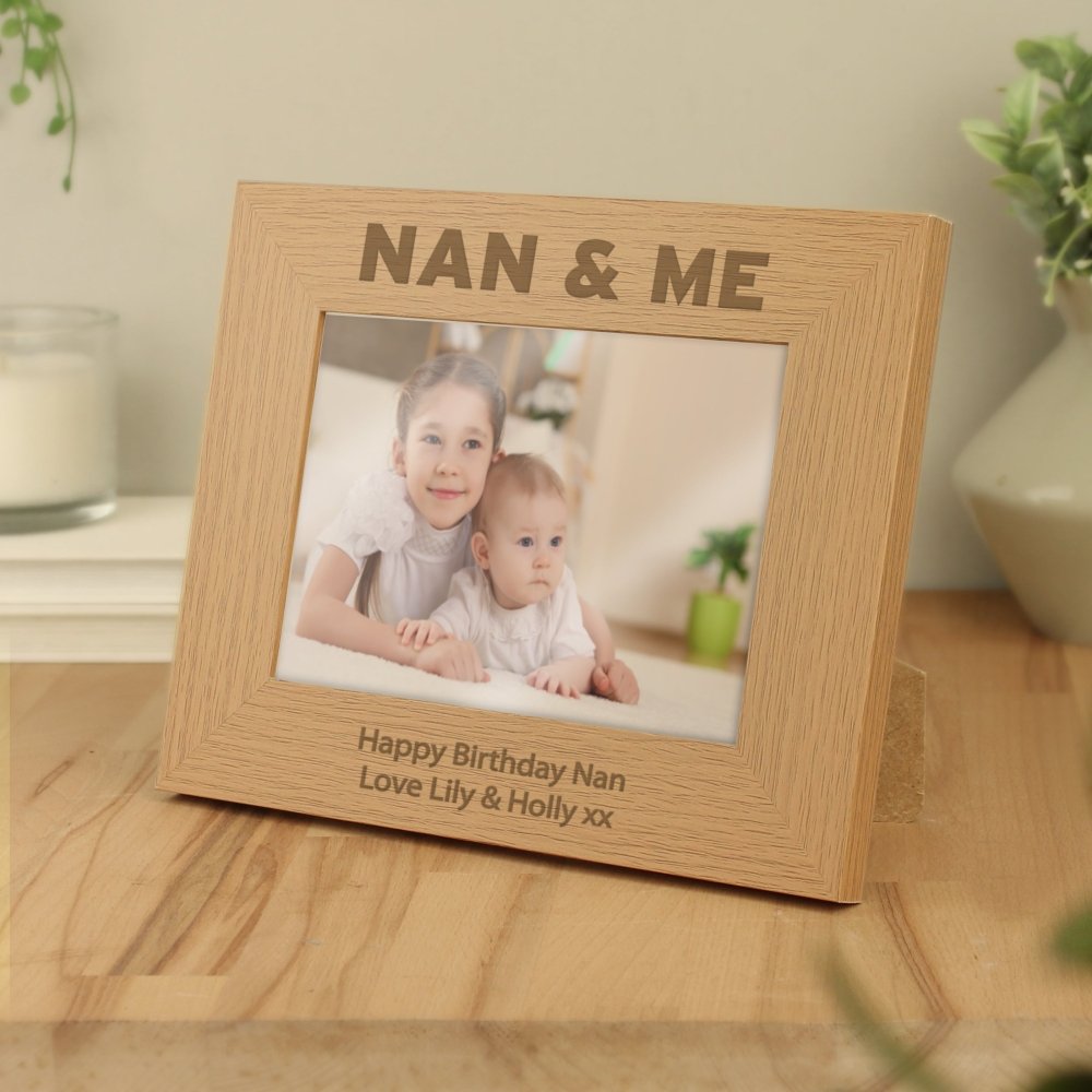 Personalised Nan & Me 5x7 Inch Landscape Wooden Photo Frame