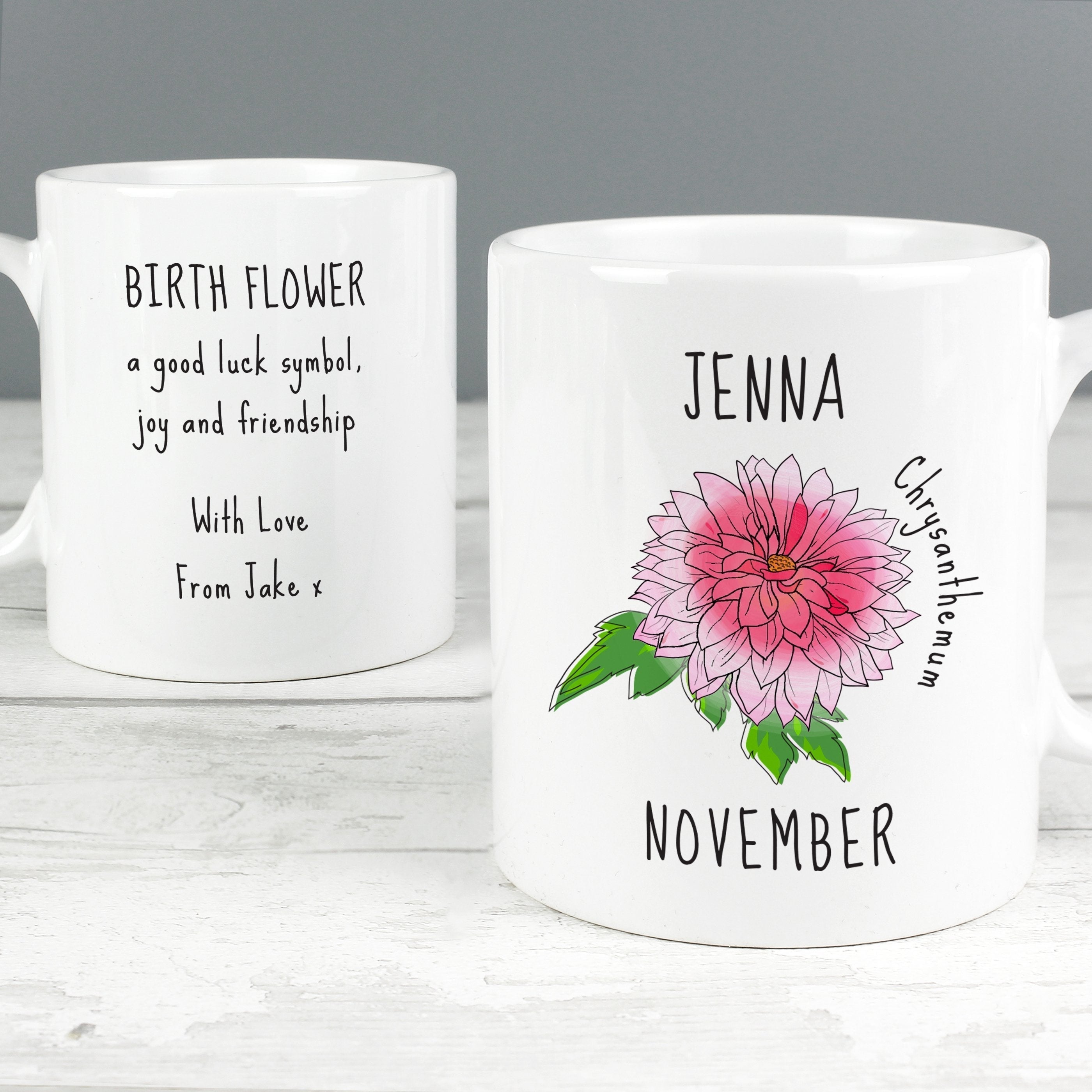 Personalised November Birth Flower - Chrysanthemum Mug