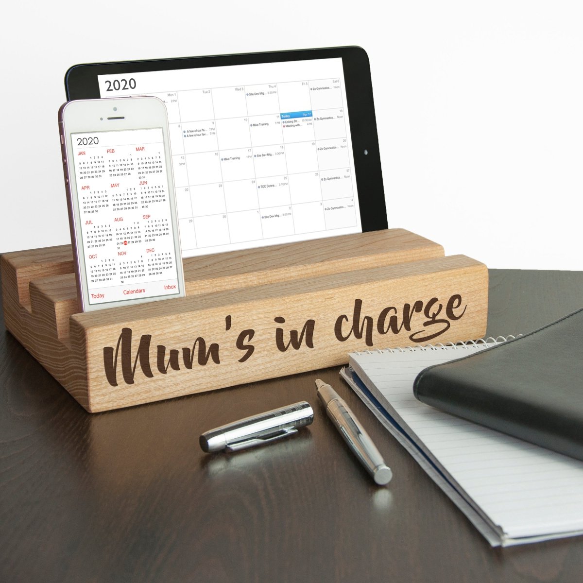 Personalised Oak Double Tablet Holder