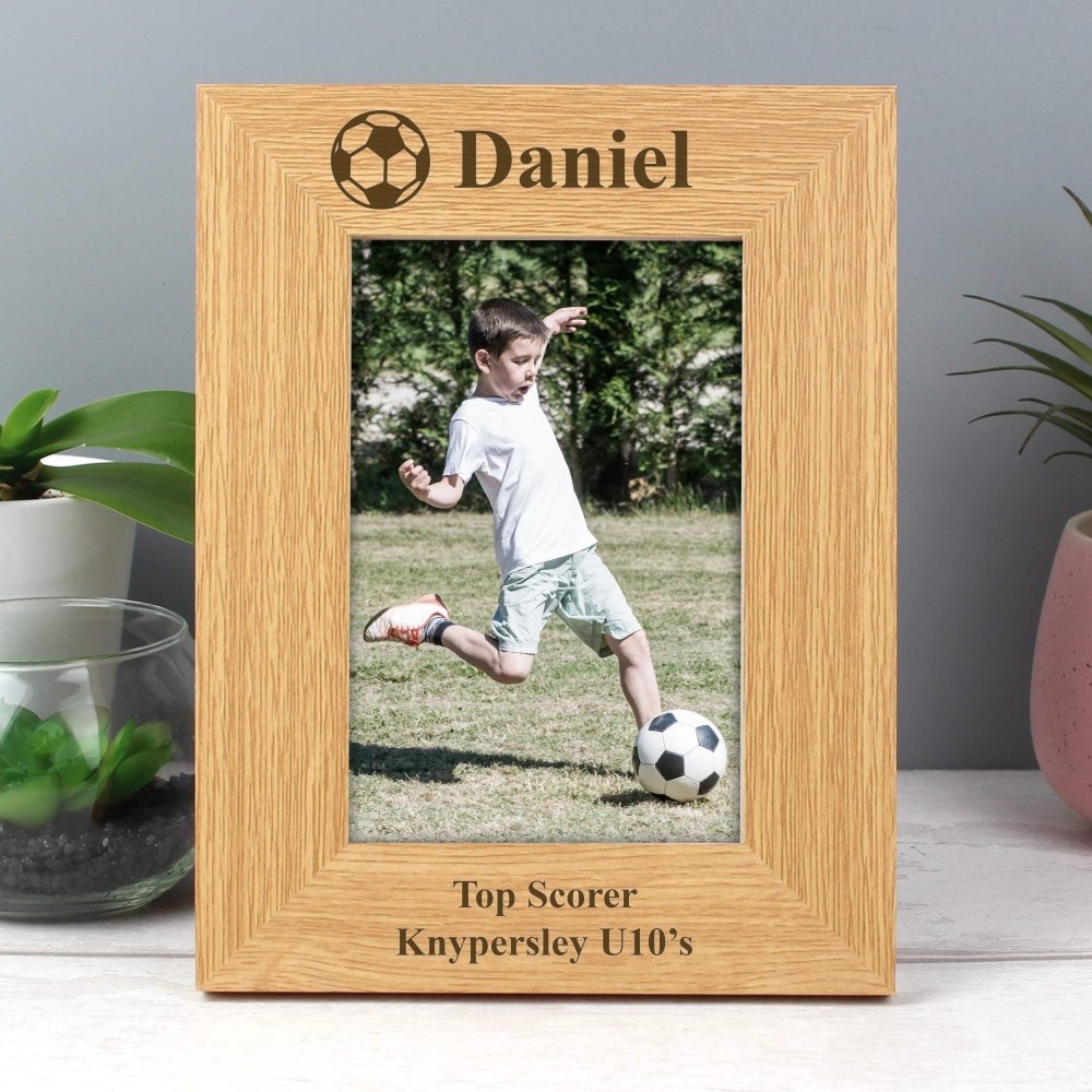 Personalised Oak Finish 4x6 Inch Football Photo Frame