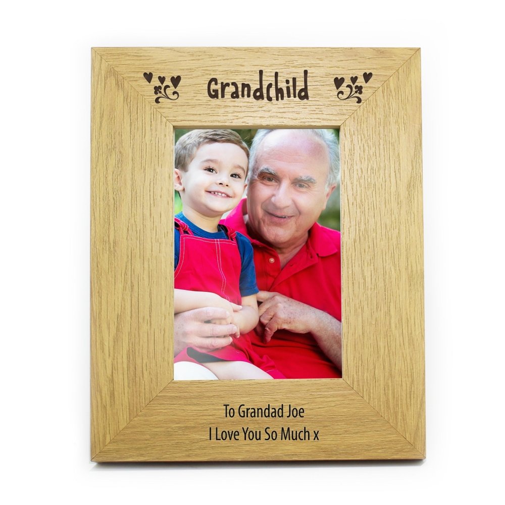 Personalised Oak Finish 4x6 Inch Grandchild Photo Frame