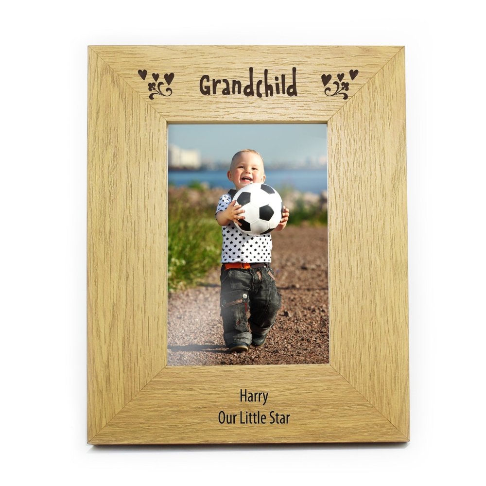 Personalised Oak Finish 4x6 Inch Grandchild Photo Frame