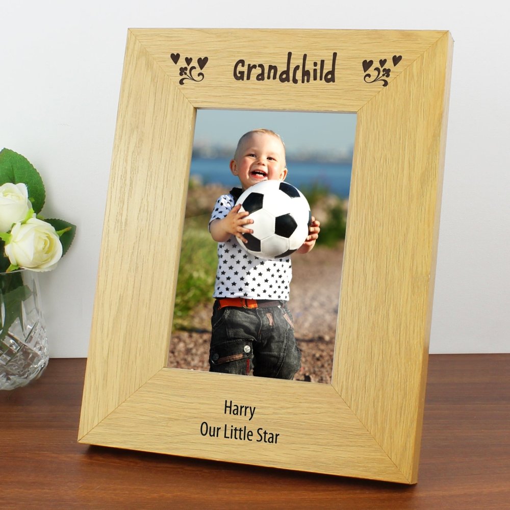 Personalised Oak Finish 4x6 Inch Grandchild Photo Frame