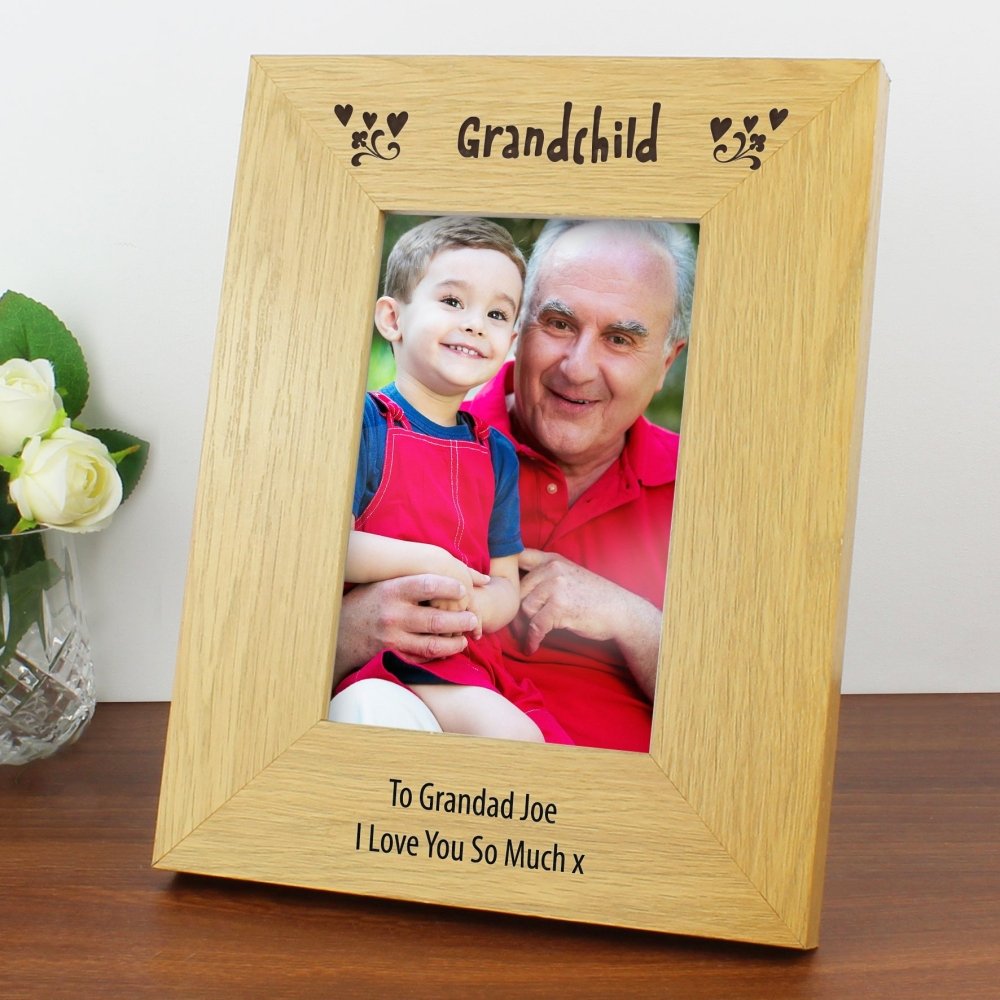 Personalised Oak Finish 4x6 Inch Grandchild Photo Frame